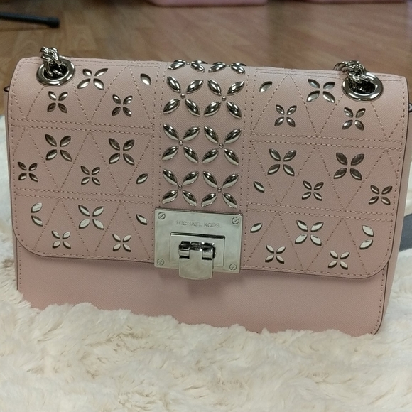 Michael Kors Tina Shoulder Flap Leather Studded Handbag - Picture 13 of 14